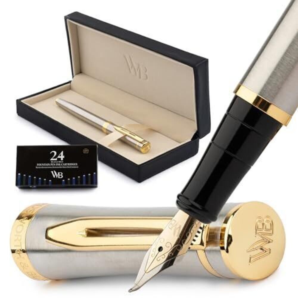 3306 Fountain Pen Set, 18K Gilded Bent Nib, Includes 24 Pack Ink